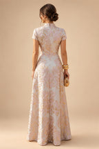A Line/Princess Stand Collar Short Sleeve Long Elegant Mother of the Bride Dresses (SHI22500207)