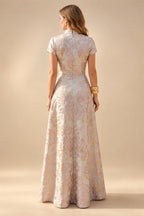 A-Line Floor-Length Chiffon Cape Sleeves Mother of the Bride & Groom Dresses with Tiered Ruffles (SHI22500723)