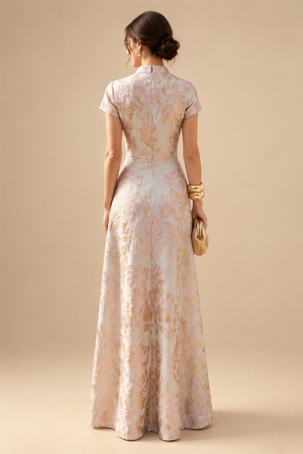 Sheath Chiffon Floral Print Cape Sleeves Mother of the Bride & Groom Dresses for Formal Wedding (SHI22500682)