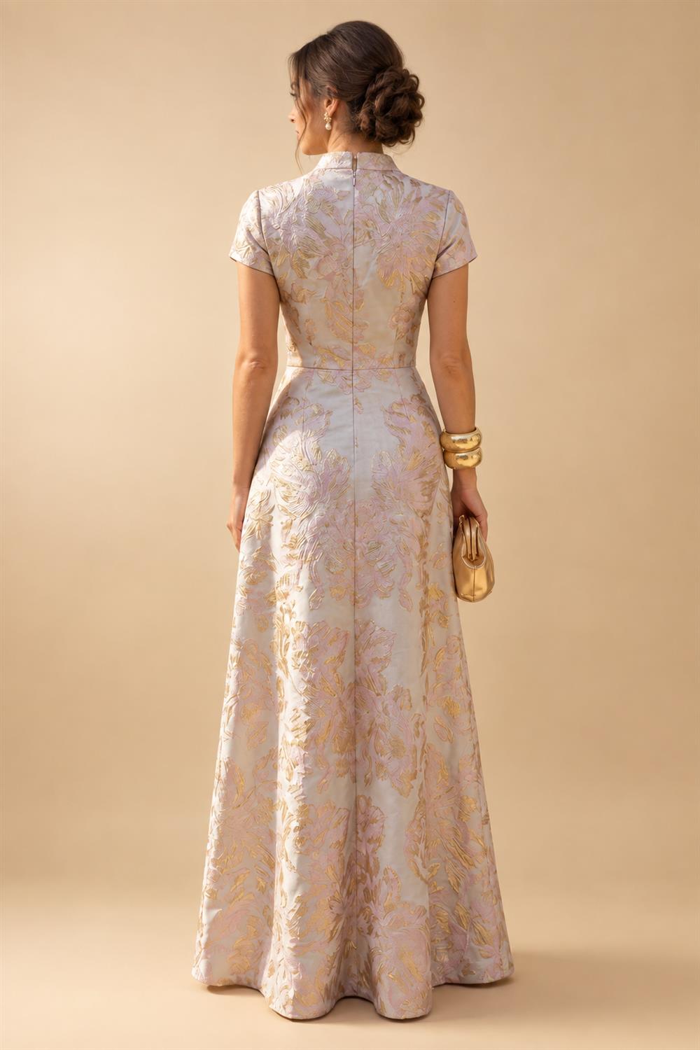 A-Line Chiffon 3/4 Flutter Sleeves Mother of the Bride & Groom Dresses with Beaded Lace Embroidered Bodice (SHI22500645)