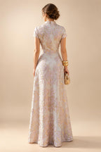 A-Line/Princess V-Neck Chiffon Maxi Mother of the Bride & Groom Dresses with Side Sash, Sweep Train & Ruched Bodice (SHI22501629)
