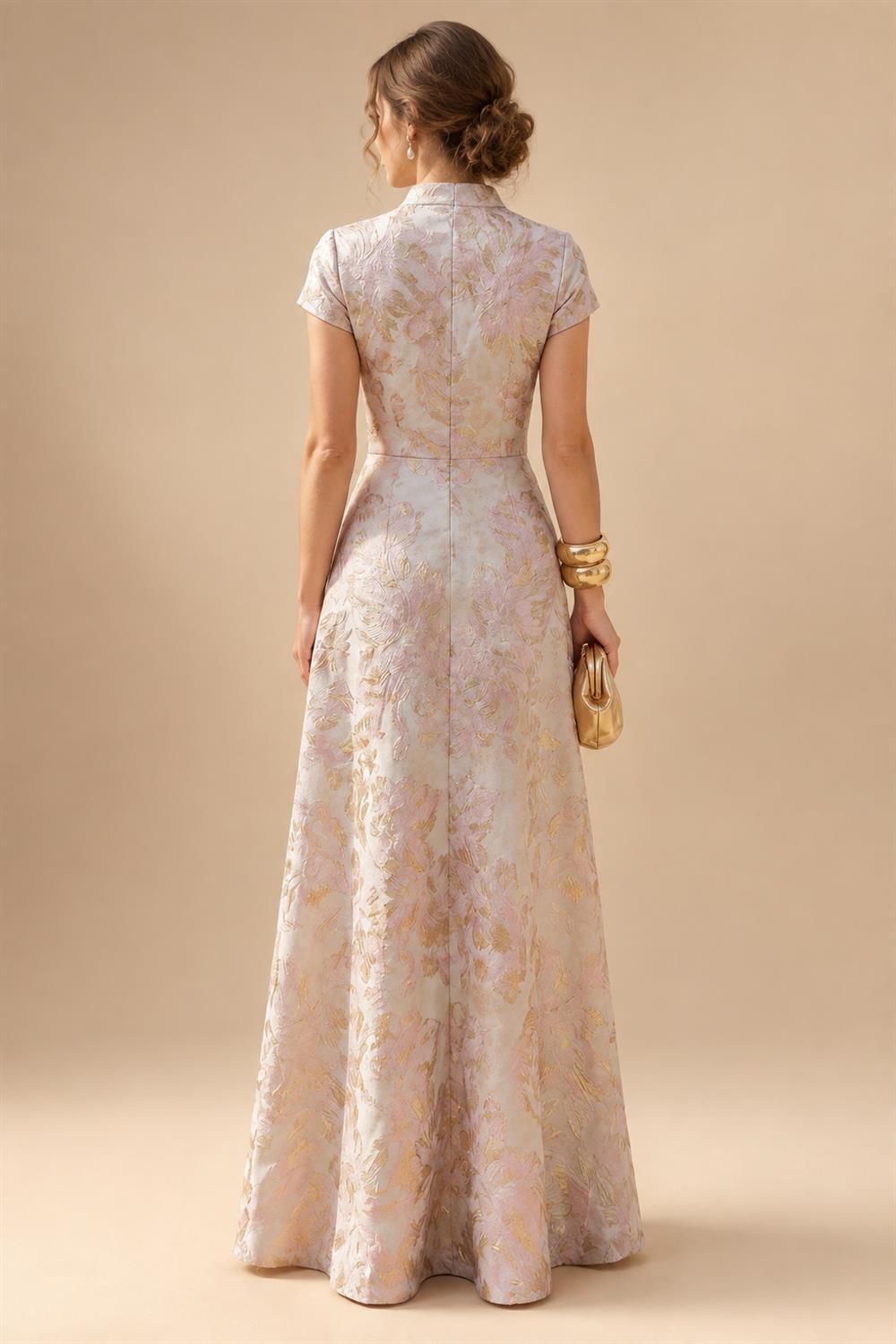 Jacquard A-Line/Princess V-Neck Floor-Length Mother of the Bride & Groom Dresses with Belt (SHI22500943)