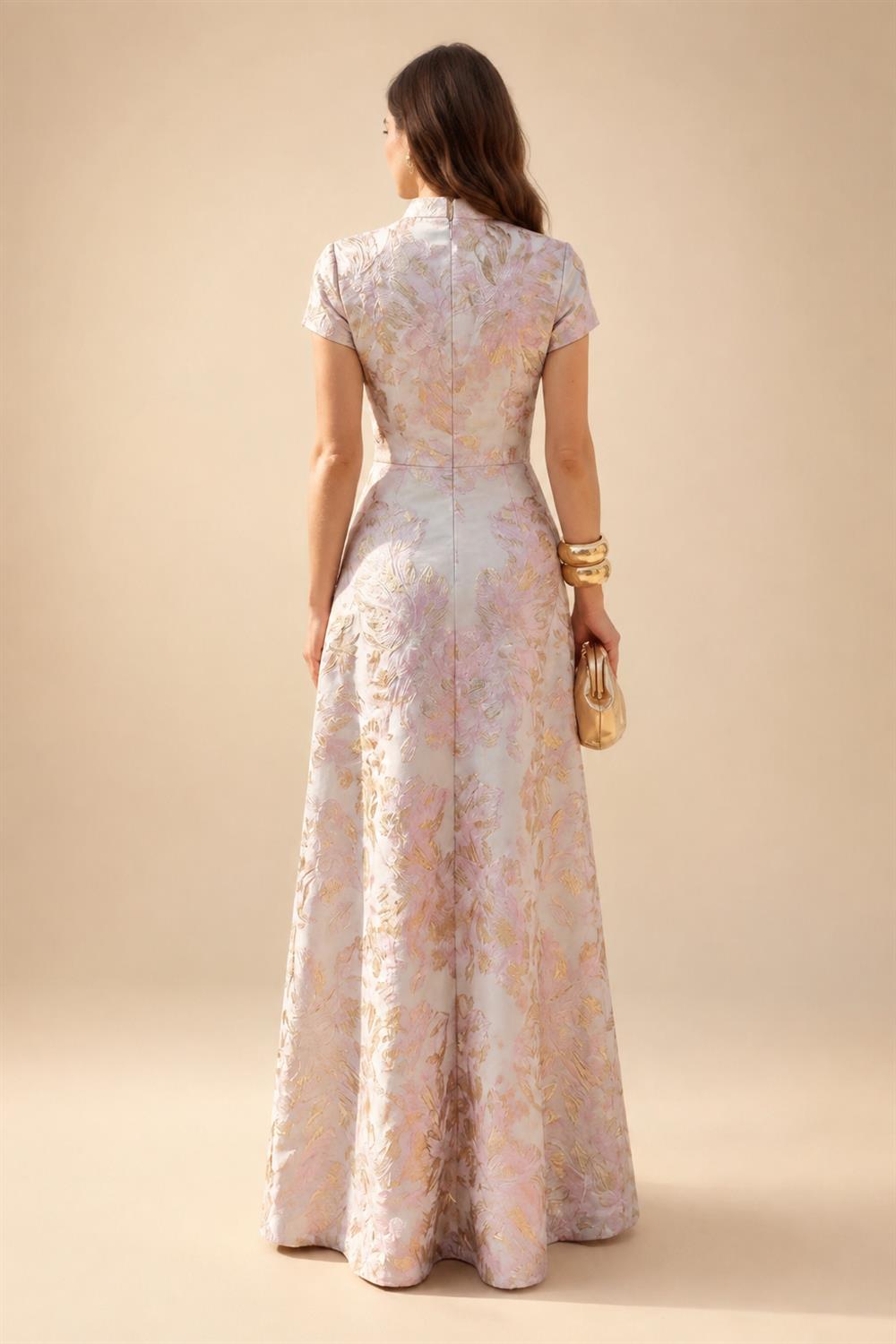 A-Line/Princess V-Neck Chiffon Maxi Mother of the Bride & Groom Dresses with Lace Appliques, Sweep Train & Bow (SHI22501641)