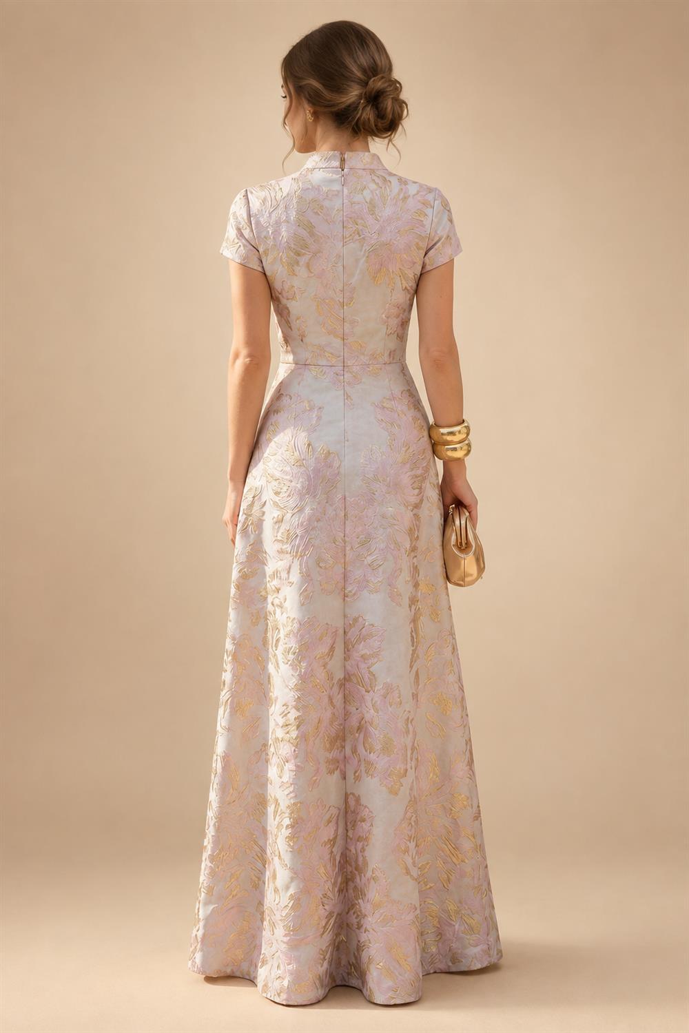 A-Line Chiffon Cape Sleeves Floor-Length Mother of the Bride & Groom Dresses with Ruched Waist (SHI22500705)