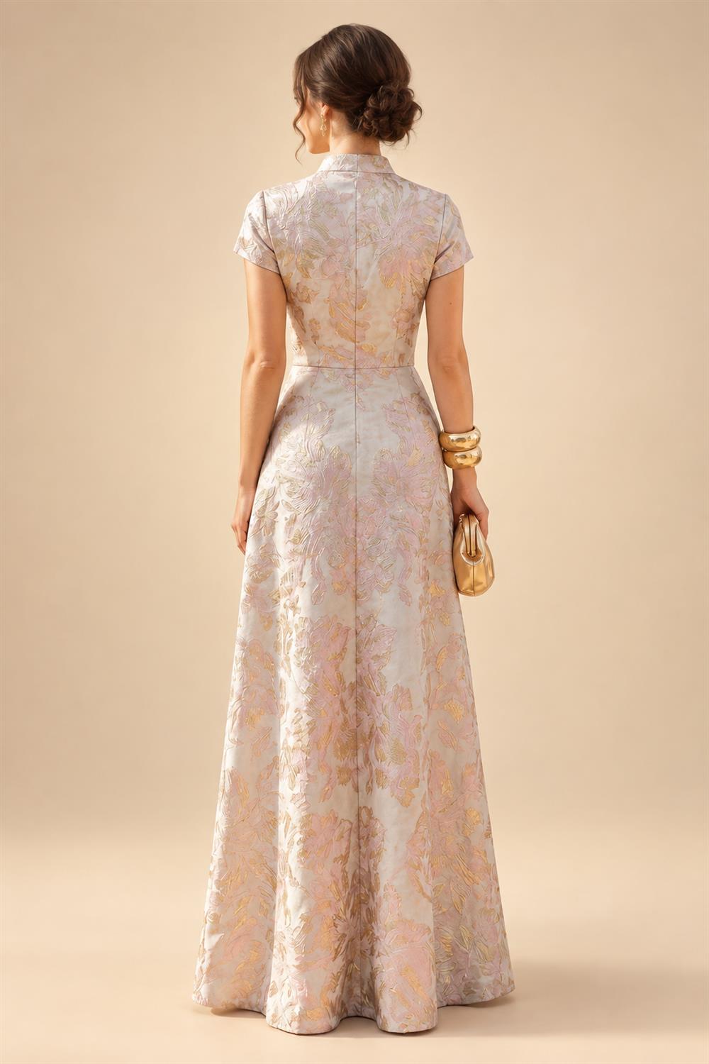 A-Line/Princess V-Neck Chiffon Maxi Mother of the Bride & Groom Dresses with Lace Appliques & Sweep Train (SHI22501644)