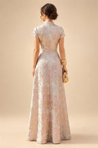 A-Line/Princess V-Neck Chiffon Maxi Mother of the Bride & Groom Dresses with Lace Appliques & Sweep Train (SHI22501644)