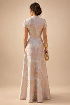 Floral Print A-Line/Princess Scoop Neck Tea-Length Mother of the Bride & Groom Dresses with Tiered Layers & Ruched Waist (SHI22501120)