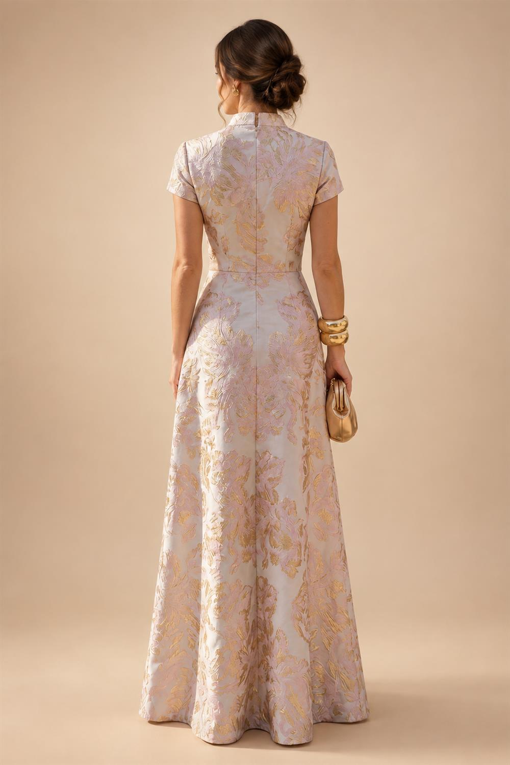 Floral Print A-Line/Princess Scoop Neck Tea-Length Mother of the Bride & Groom Dresses with Tiered Layers & Ruched Waist (SHI22501120)