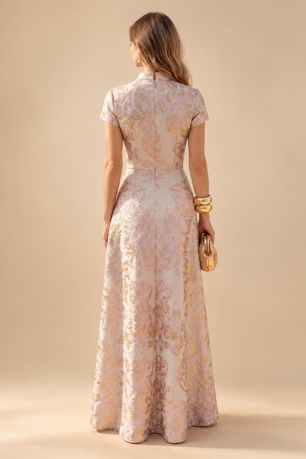 A-Line Chiffon Cape Sleeves Floor-Length Mother of the Bride & Groom Dresses with Floral Sequin Bodice (SHI22500691)