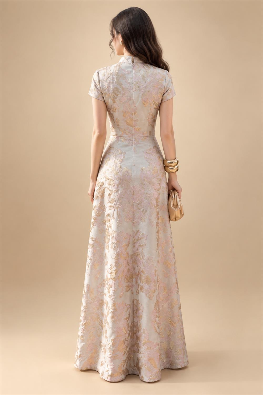 Jacquard A-Line/Princess V-Neck Floor-Length Mother of the Bride & Groom Dresses with Ruched Waist (SHI22501061)