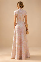 Floral Print A-Line/Princess Scoop Neck Tea-Length Mother of the Bride & Groom Dresses with Tiered Layers & Ruched Waist (SHI22501120)