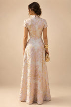 Jacquard A-Line/Princess V-Neck Floor-Length Mother of the Bride & Groom Dresses with Ruched Waist & Pockets (SHI22501298)