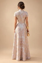 A-Line/Princess V-Neck Floral Print High-Low Mother of the Bride & Groom Dresses with Ruched Bodice (SHI22501569)
