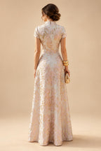 Sheath/Column Scoop Neck Chiffon Maxi Mother of the Bride & Groom Dresses with Lace Appliques, Sweep Train & Ruched Waist (SHI22501642)