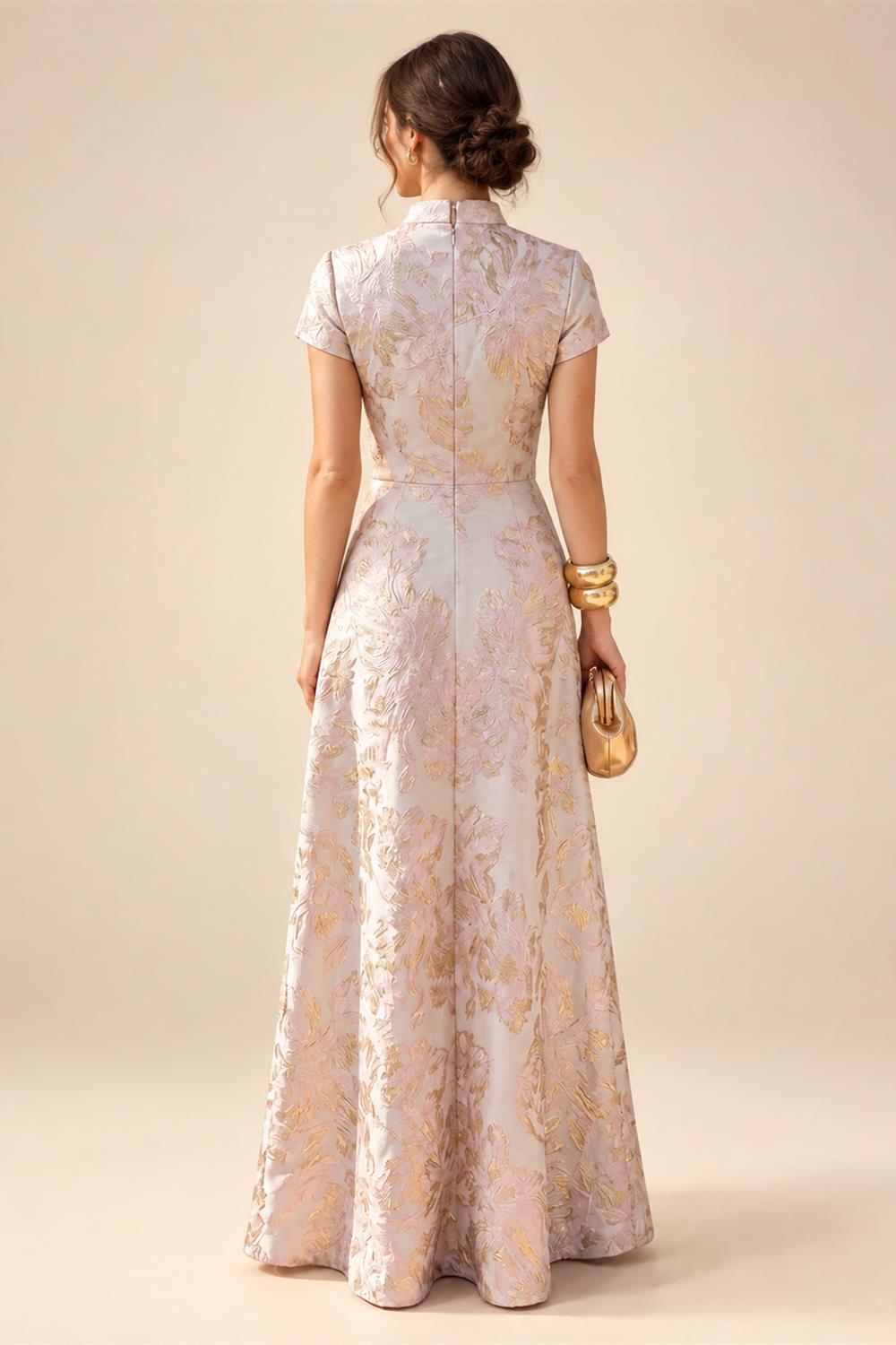 Jacquard Sheath/Column V-Neck Floor-Length Mother of the Bride & Groom Dresses with Ruffles & Ruched Waist (SHI22501060)