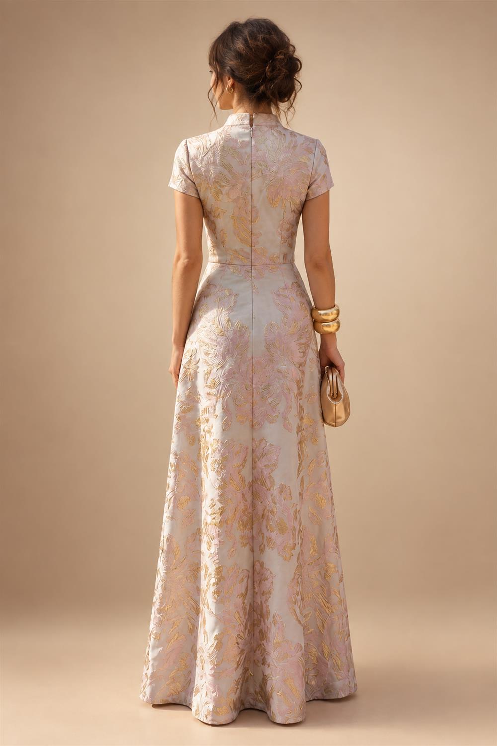 Sheath/Column V-Neck Jacquard Maxi Mother of the Bride & Groom Dresses with Ruffles & Slit (SHI25001047)