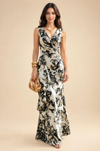 Jacquard Sheath/Column V-Neck Floor-Length Mother of the Bride & Groom Dresses with Ruffles & Ruched Waist (SHI22501060)