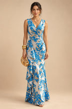 Jacquard Sheath/Column V-Neck Floor-Length Mother of the Bride & Groom Dresses with Ruffles & Ruched Waist (SHI22501060)