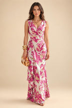 Jacquard Sheath/Column V-Neck Floor-Length Mother of the Bride & Groom Dresses with Ruffles & Ruched Waist (SHI22501060)