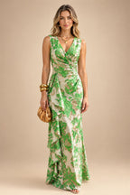 Jacquard Sheath/Column V-Neck Floor-Length Mother of the Bride & Groom Dresses with Ruffles & Ruched Waist (SHI22501060)