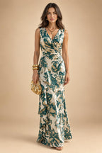 Jacquard Sheath/Column V-Neck Floor-Length Mother of the Bride & Groom Dresses with Ruffles & Ruched Waist (SHI22501060)