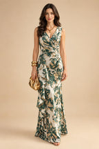 Jacquard Sheath/Column V-Neck Floor-Length Mother of the Bride & Groom Dresses with Ruffles & Ruched Waist (SHI22501060)