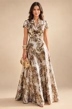 Jacquard A-Line/Princess V-Neck Floor-Length Mother of the Bride & Groom Dresses with Ruched Waist (SHI22501061)