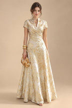 Jacquard A-Line/Princess V-Neck Floor-Length Mother of the Bride & Groom Dresses with Ruched Waist (SHI22501061)
