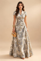 Jacquard A-Line/Princess V-Neck Floor-Length Mother of the Bride & Groom Dresses with Ruched Waist (SHI22501061)