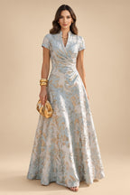 Jacquard A-Line/Princess V-Neck Floor-Length Mother of the Bride & Groom Dresses with Ruched Waist (SHI22501061)