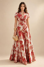 Jacquard A-Line/Princess V-Neck Floor-Length Mother of the Bride & Groom Dresses with Ruched Waist (SHI22501061)