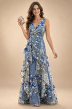 Lace V-Neck Floor-Length Mother of the Bride & Groom Dresses for Women with Ruffles (SHI22501076)