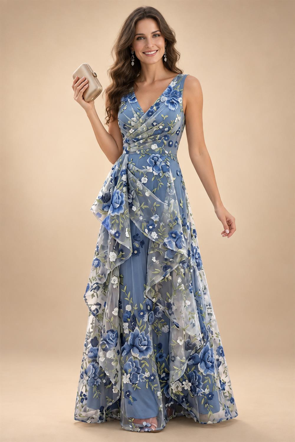 Lace V-Neck Floor-Length Mother of the Bride & Groom Dresses for Women with Ruffles (SHI22501076)