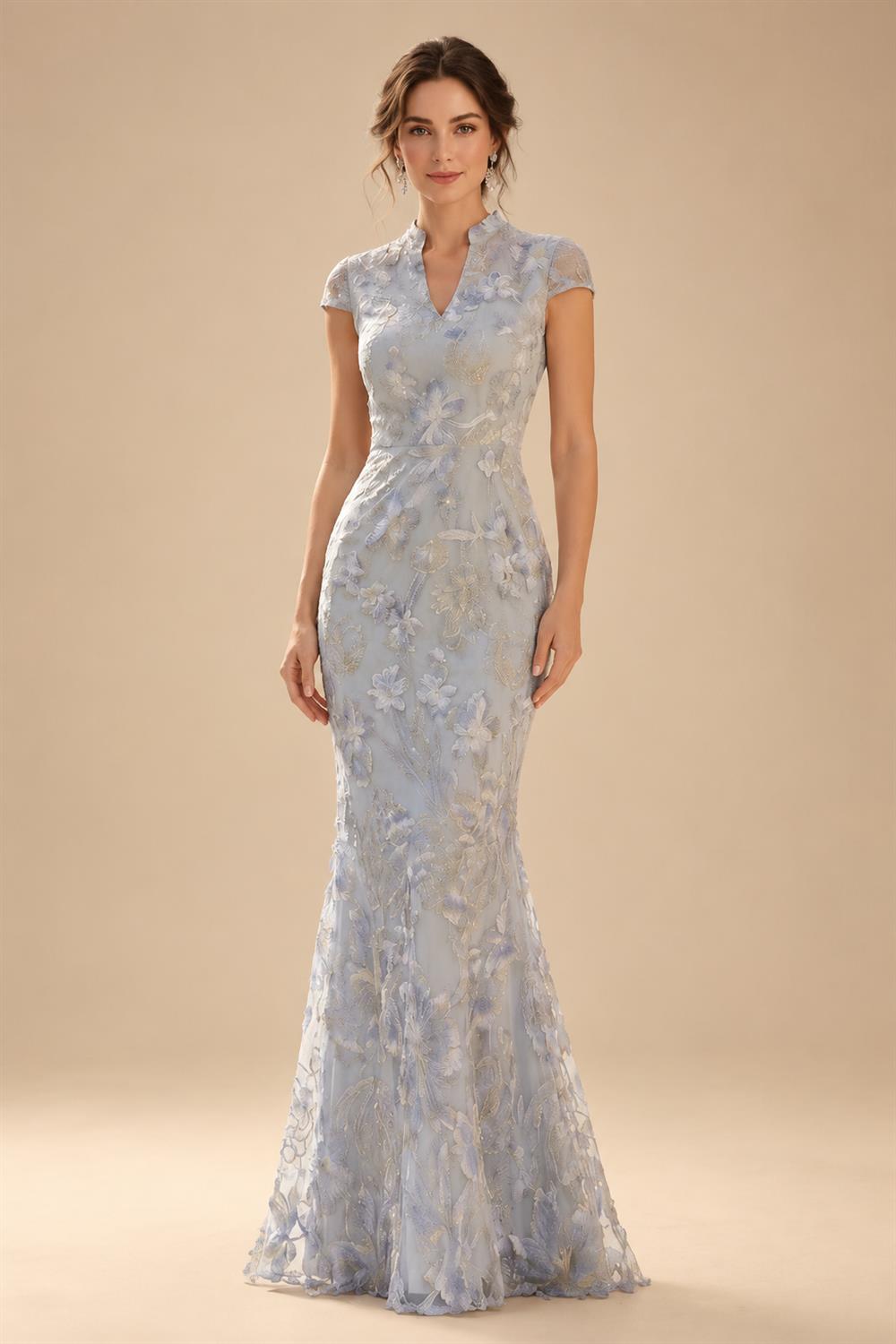 Jacquard Mermaid/Trumpet V-Neck Floor-Length Mother of the Bride & Groom Dresses for Women (SHI22501233)