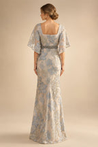 Cape Sleeve Floral Jacquard Satin Tea-Length Ruched Mother of the Bride Dresses 2 Piece (SHIA22500528)