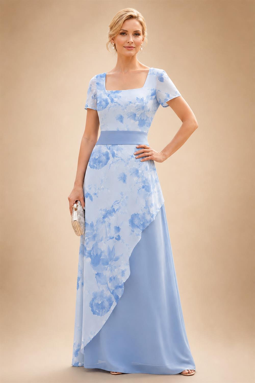 Floral Print A-Line/Princess Scoop Neck Floor-Length Mother of the Bride & Groom Dresses with Pockets (SHI22500916)