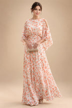 Floral Print A-Line/Princess Scoop Neck Tea-Length Mother of the Bride & Groom Dresses with Tiered Layers & Ruched Waist (SHI22501120)