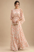Floral Print A-Line/Princess Scoop Neck Tea-Length Mother of the Bride & Groom Dresses with Tiered Layers & Ruched Waist (SHI22501120)