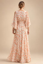 Floral Print A-Line/Princess Scoop Neck Tea-Length Mother of the Bride & Groom Dresses with Tiered Layers & Ruched Waist (SHI22501120)
