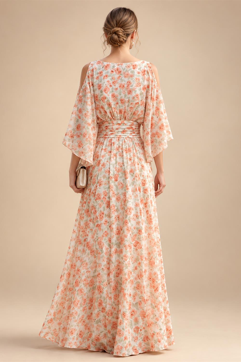Floral Print A-Line/Princess Scoop Neck Tea-Length Mother of the Bride & Groom Dresses with Tiered Layers & Ruched Waist (SHI22501120)