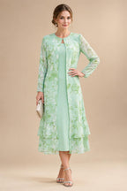 A-Line/Princess Scoop Neck Tea-Length Mother of the Bride & Groom Dresses with Ruffles & Ruched Waist (SHI22501287)