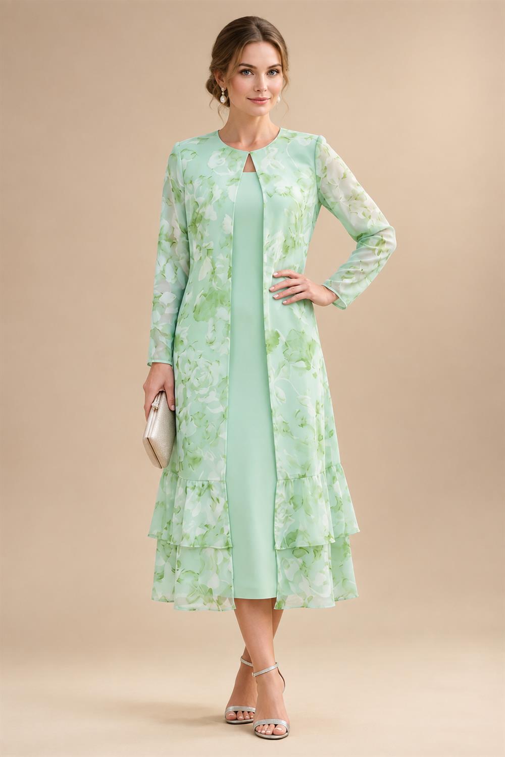 A-Line/Princess Scoop Neck Tea-Length Mother of the Bride & Groom Dresses with Ruffles & Ruched Waist (SHI22501287)
