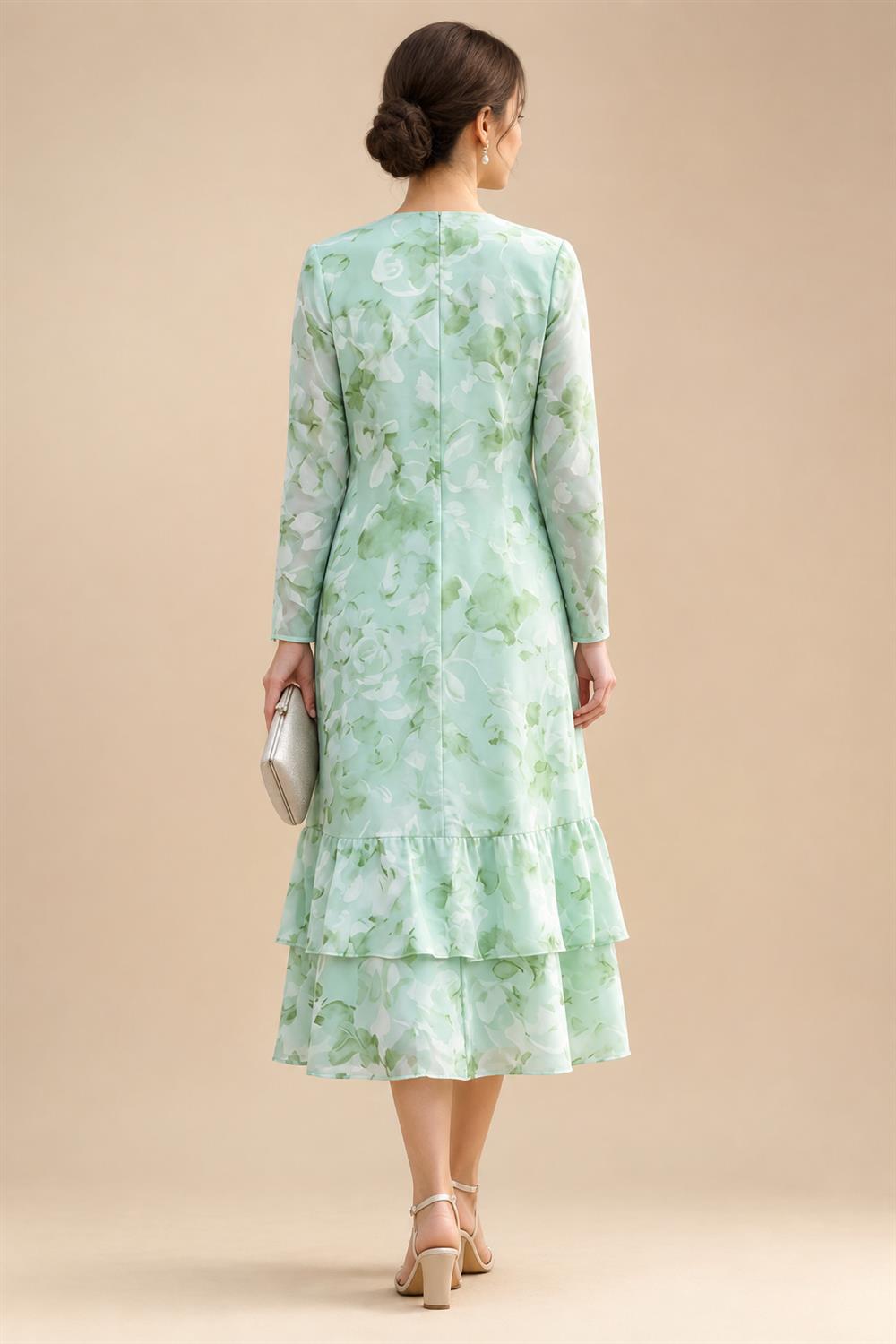 A-Line/Princess Scoop Neck Tea-Length Mother of the Bride & Groom Dresses with Ruffles & Ruched Waist (SHI22501287)
