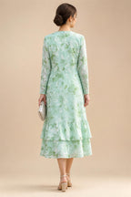 A-Line/Princess Scoop Neck Tea-Length Mother of the Bride & Groom Dresses with Ruffles & Ruched Waist (SHI22501287)