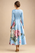 Floral Print A-Line/Princess V-Neck Tea-Length Mother of the Bride & Groom Dresses with Ruched Waist & Pockets (SHI22501150)
