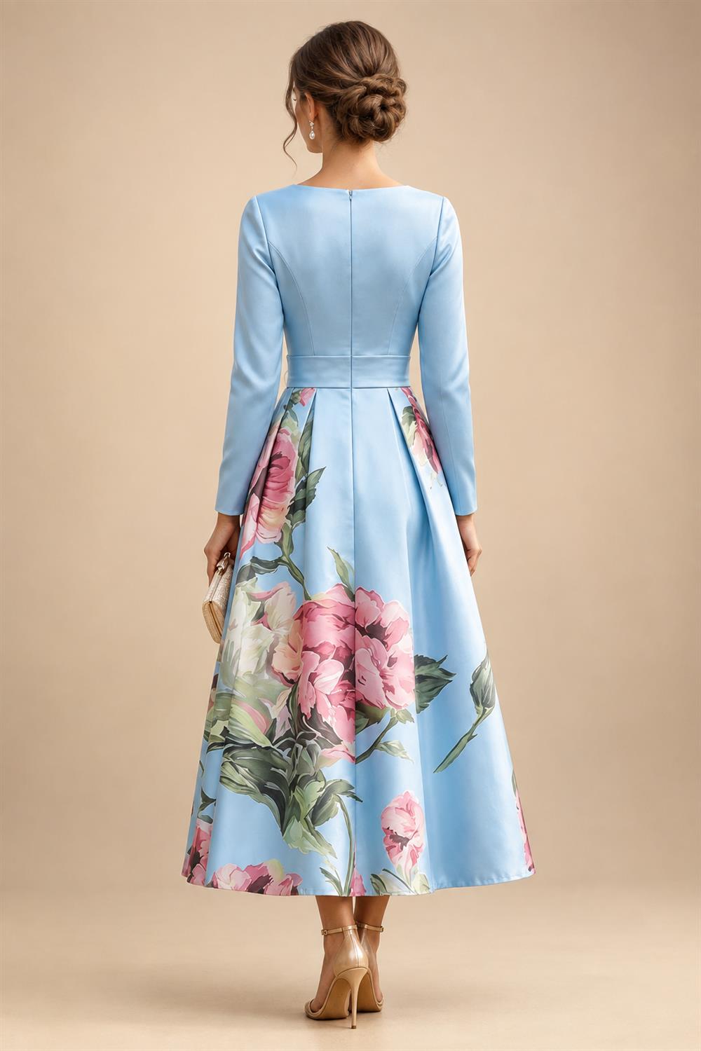 Floral Print A-Line/Princess V-Neck Tea-Length Mother of the Bride & Groom Dresses with Ruched Waist & Pockets (SHI22501150)