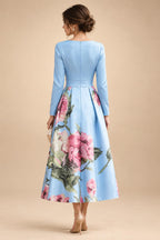 Floral Print A-Line/Princess V-Neck Tea-Length Mother of the Bride & Groom Dresses with Ruched Waist & Pockets (SHI22501150)