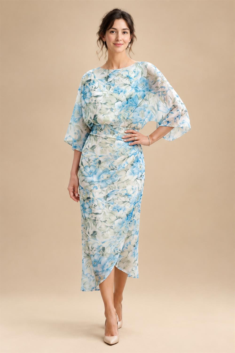 Floral Print Sheath/Column Scoop Neck Floor-Length Mother of the Bride & Groom Dresses with Ruched Waist (SHI22501153)