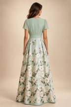 Floral Print A-Line/Princess V-Neck Tea-Length Mother of the Bride & Groom Dresses with Ruched Waist & Pockets (SHI22501150)
