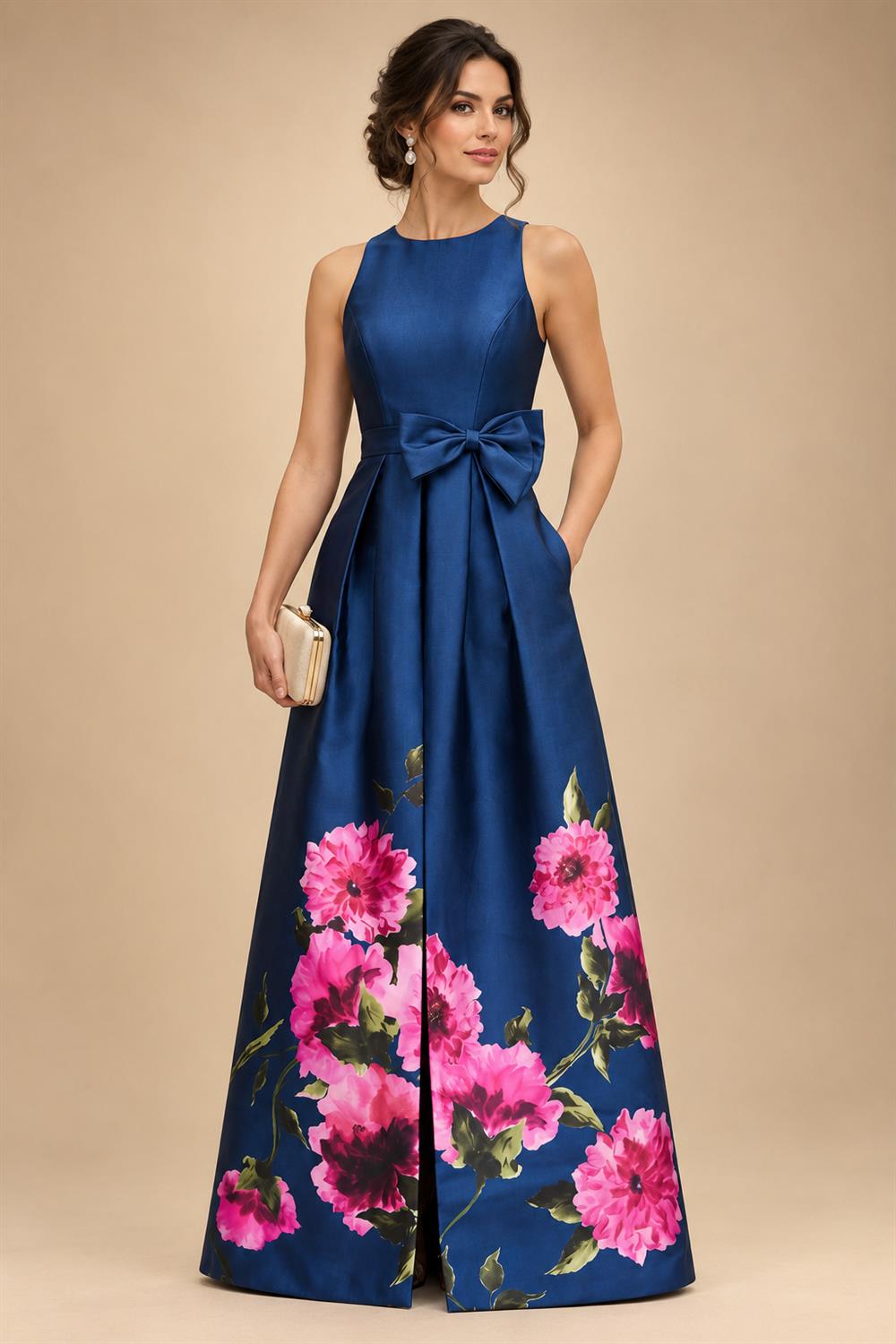 Floral Print A-Line/Princess Scoop Neck Floor-Length Mother of the Bride & Groom Dresses with Pockets (SHI22500916)
